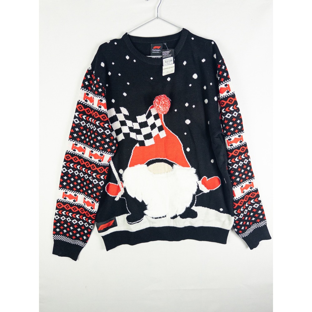 Formula 1 NWT Christmas Gnome Ugly Sweater Mens 2XL Black Fair Isle Holiday Stre